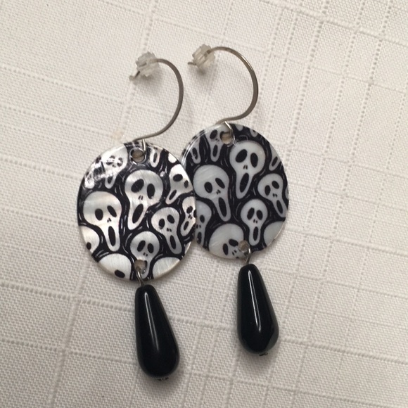 Jewelry - Earrings Scream face lost soul real abalone shell/glass hand blown on silver